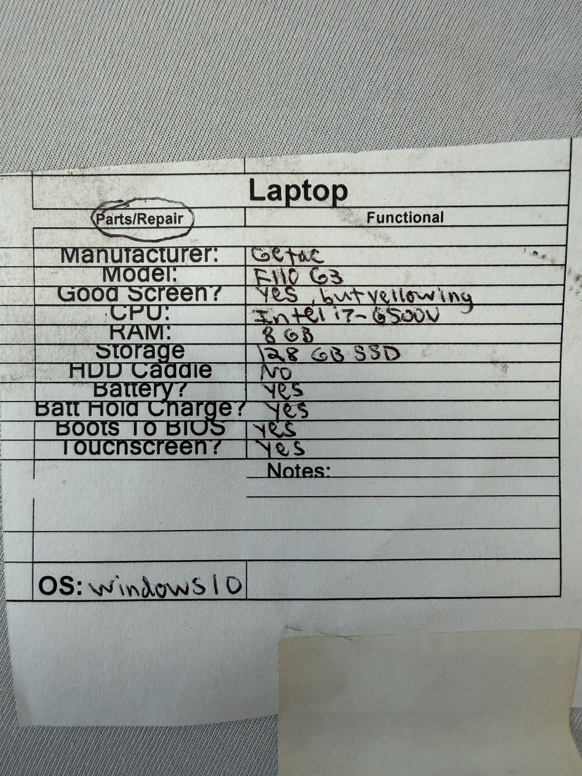 Getac F110 G3 Laptop – Yellowing Screen – Intel i7-6500U – RAM 8 GB – Read Des
