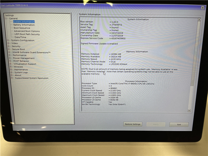 Dell Latitude 7200 2-in-1 i7-8665U 16GB 512GB SSD No OS No Keyboard