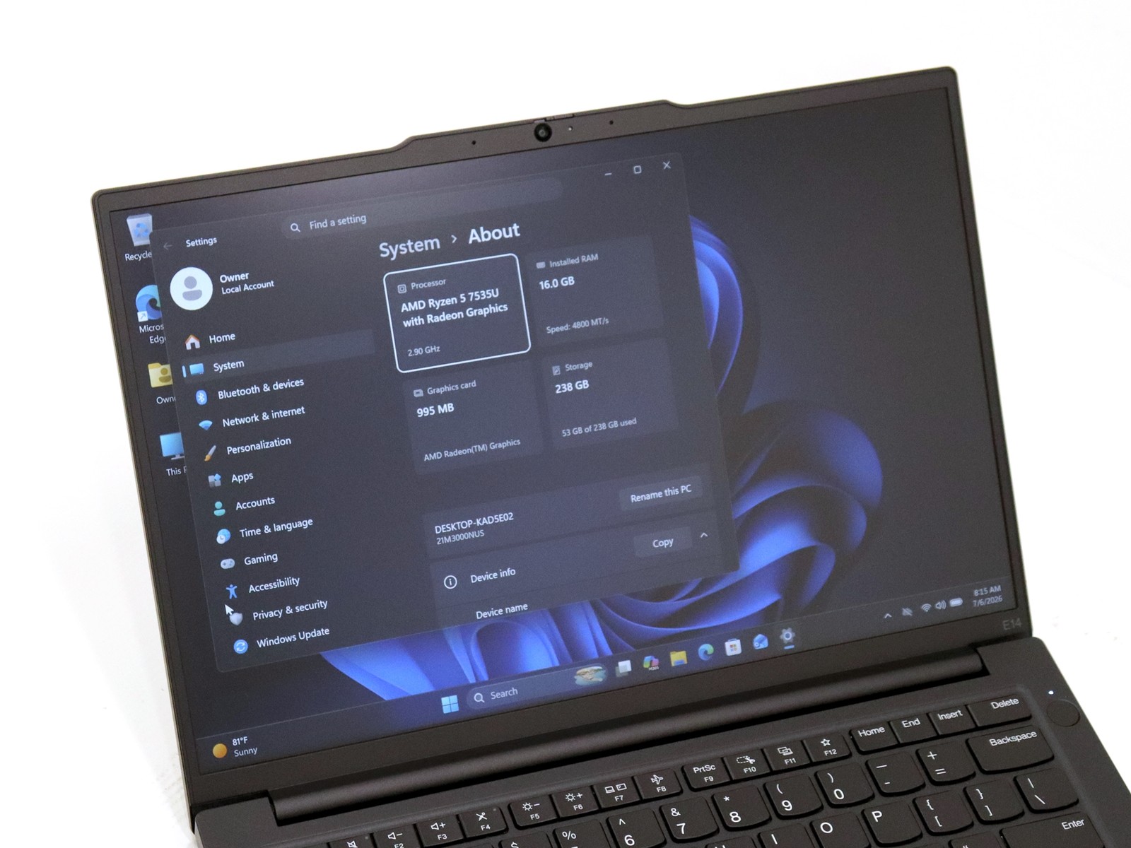 Lenovo ThinkPad E14 Gen 6 14.0″ FHD+ AMD Ryzen 5 7535U 16GB RAM 256GB NVMe W11P