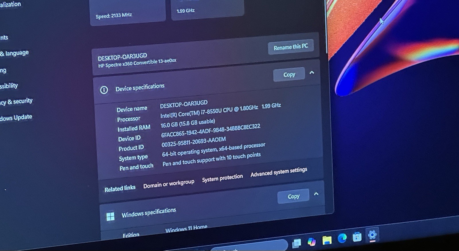 HP Spectre x360 2in1 13″ TOUCH i7-8550U 1.8GHz 16GB RAM 512GB SSD 1920×1080 Win