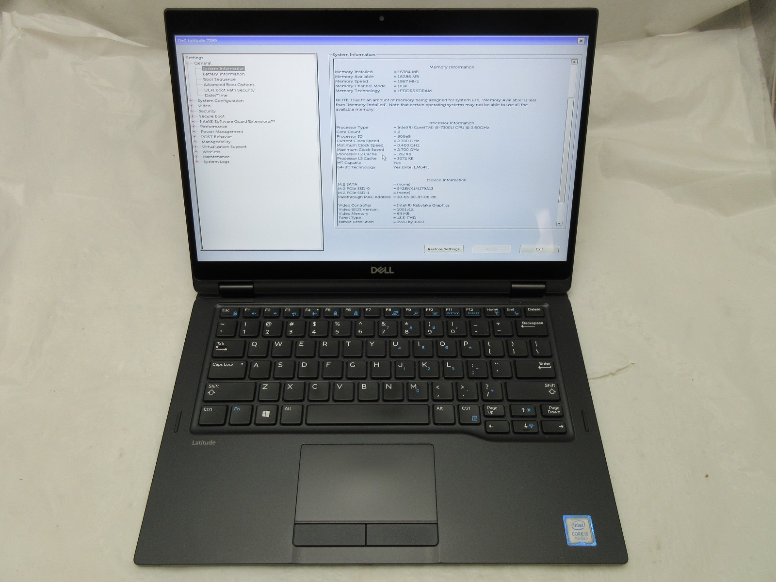 Dell Latitude 7389 13.3″ : i5-7300U 2.6GHz : 16GB RAM : 256GB SSD : Grade C