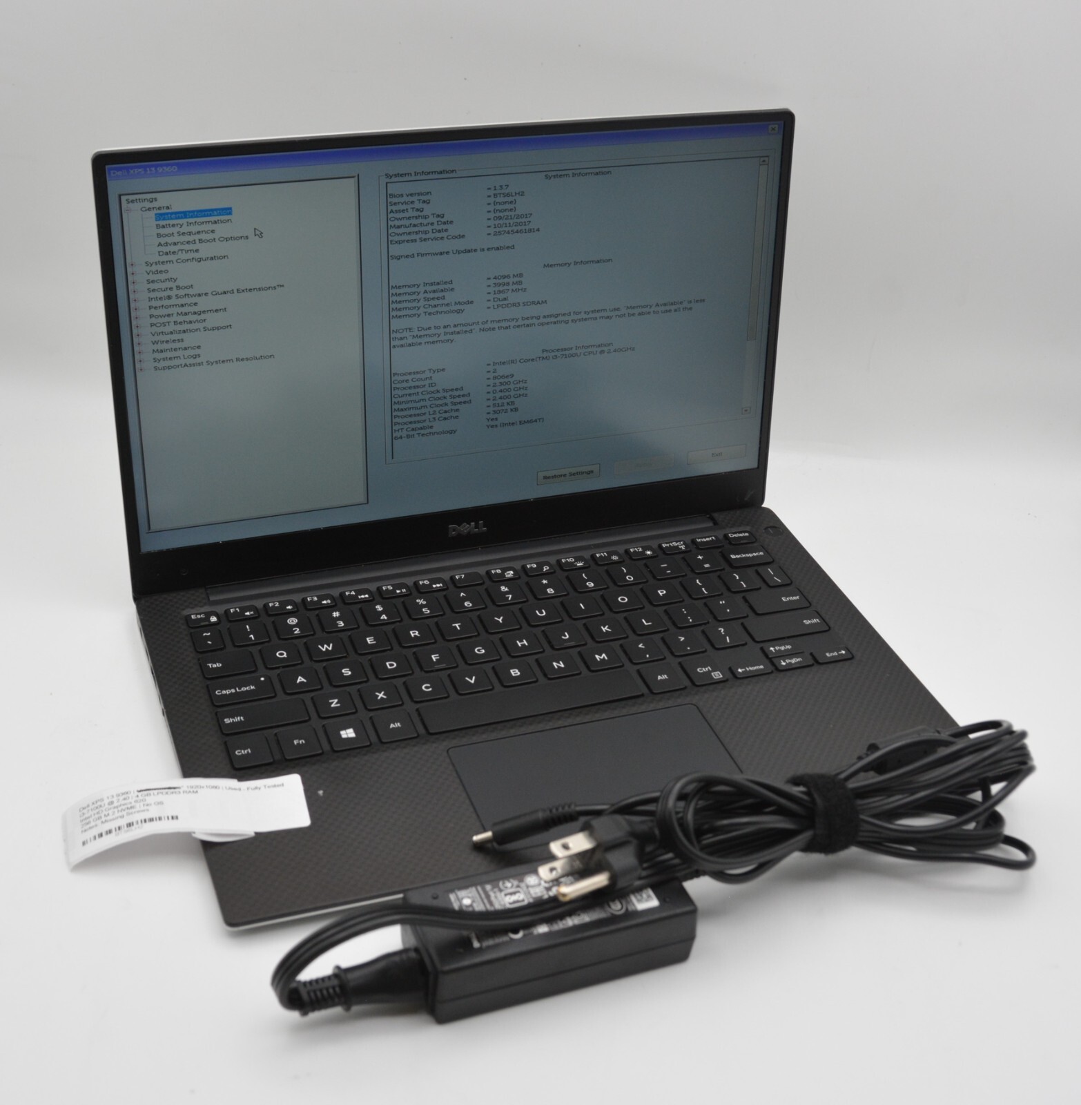 Dell XPS 13 9360 13.3″ _ i3-7100U @ 2.40 _ 4GB RAM _ 256GB SSD _ No OS _ w/ AC