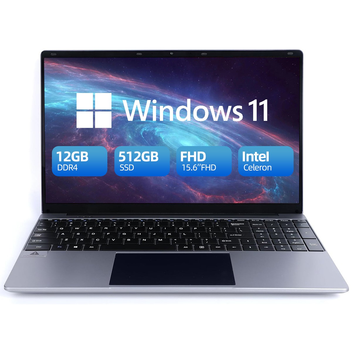 15.6″ FHD Laptop 12GB RAM 512GB SSD Quad-Core Intel Celeron N5095 Windows 11