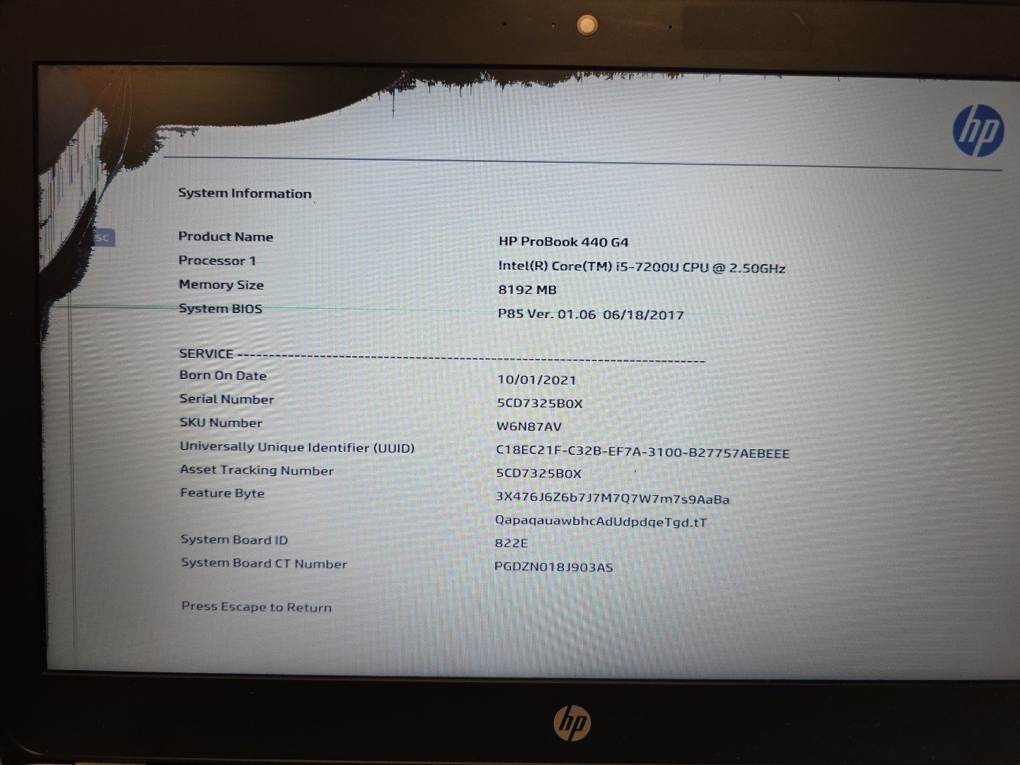 Hp ProBook 440 G4| 8GB RAM| 128GB SSD| Intel Core i5-7200U| BIOS LOCKED