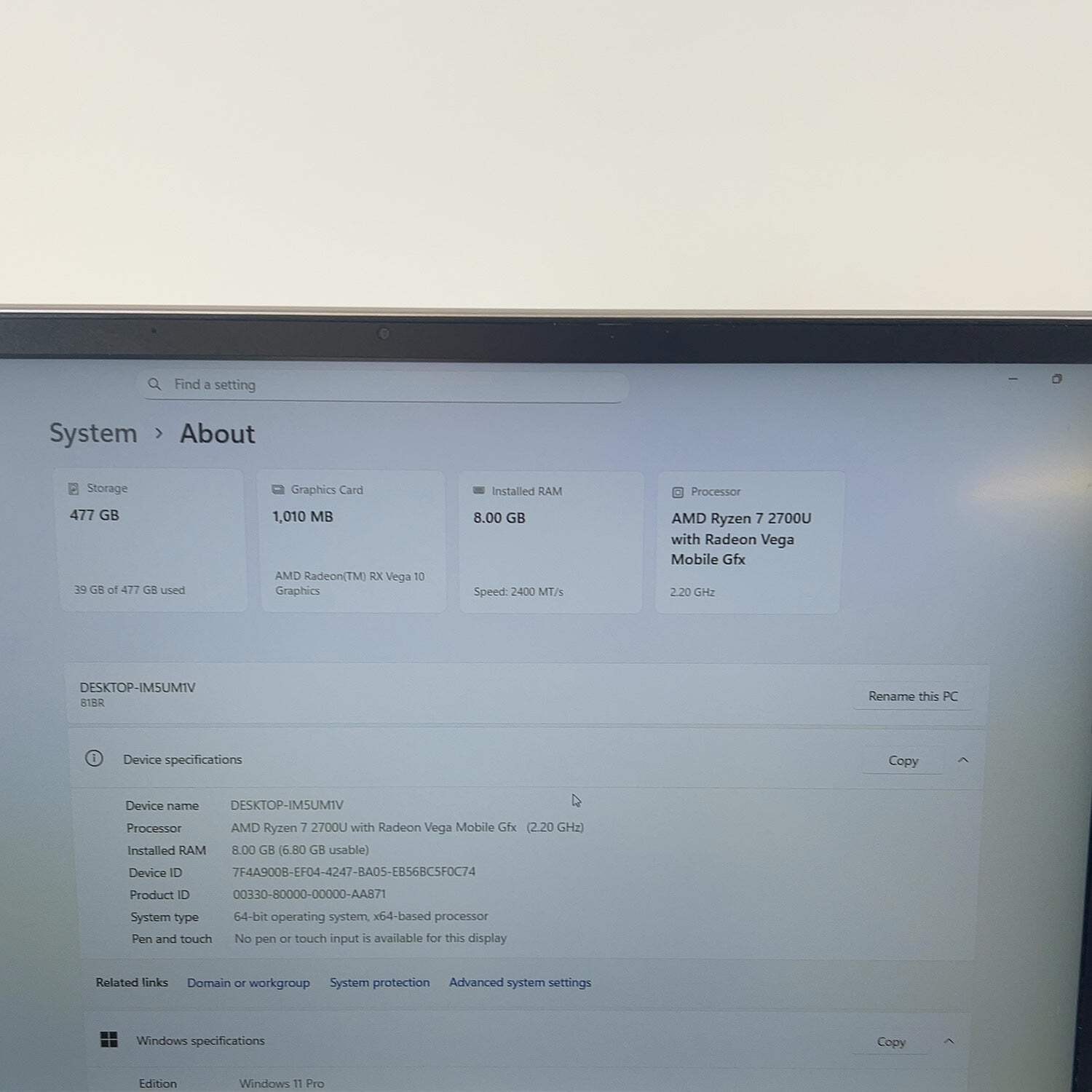 Lenovo Ideapad 720s 13ARR 13.3″ Ryzen 7 2700U 2.2GHz 8GB RAM 512GB SSD