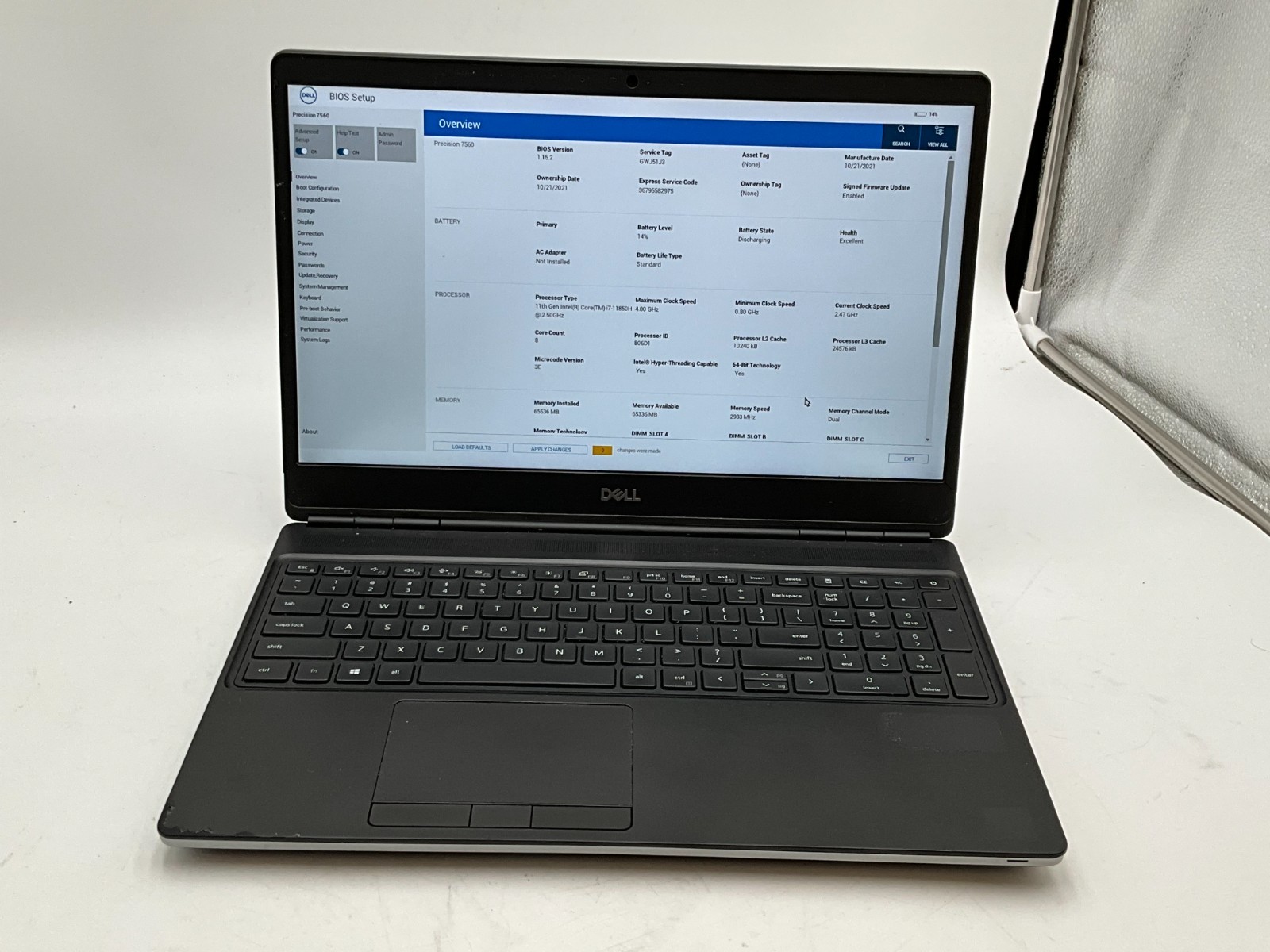 DELL Precision 7560 i7-11850H 2.50g 64GB 1TB T1200 15.6″ WIN11 Laptop GWJ51J3
