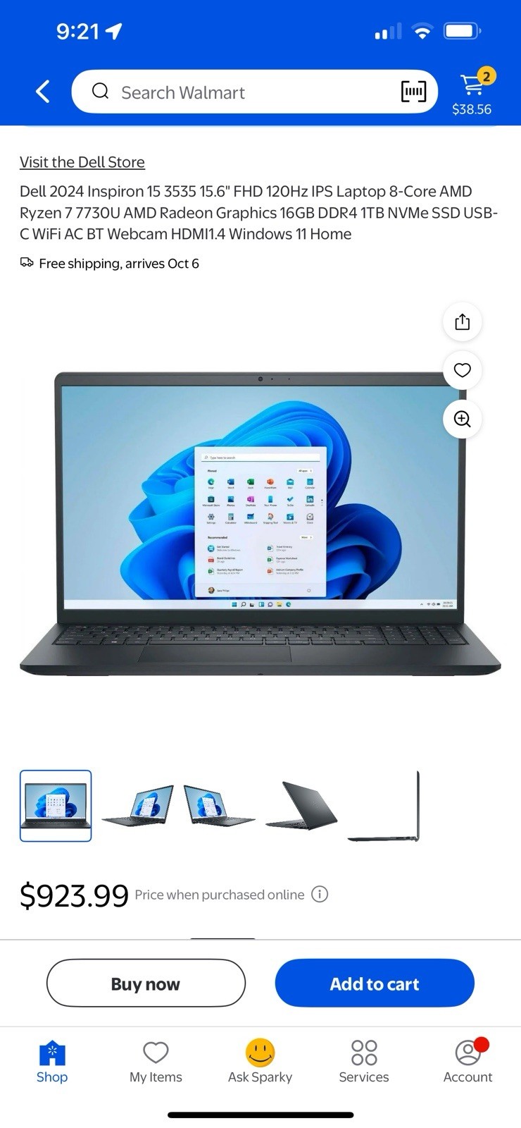 Dell Inspiron 15 3535 Laptop AMD Ryzen 7 7730U 16GB 512GB SSD 15.6″ FHD Touch