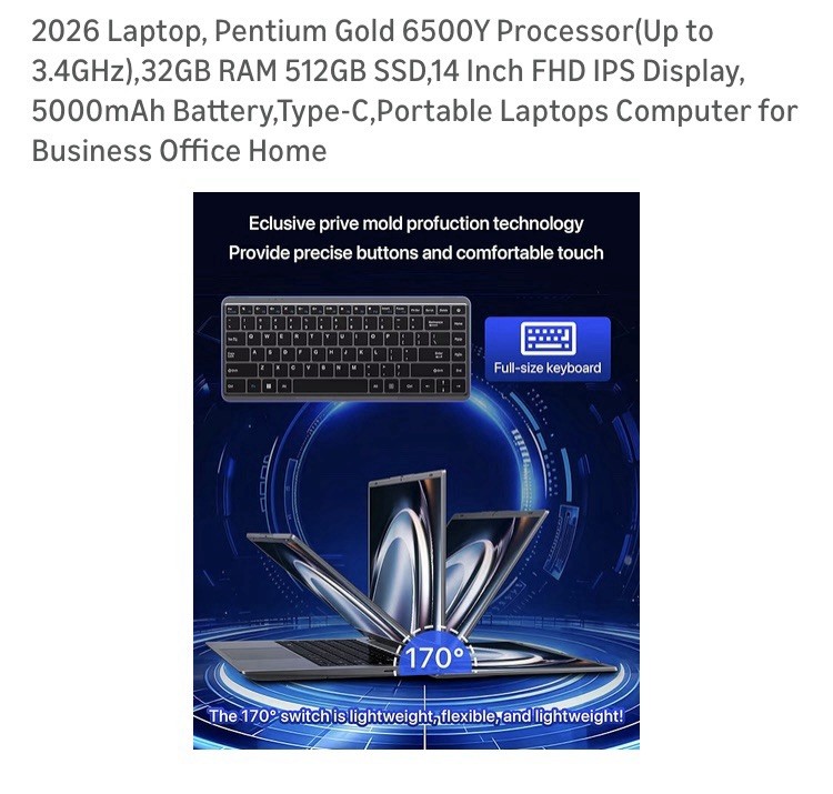 Pentium Gold 6500Y Processor 32GB RAM 512GB SSD,14 Inch FHD IPS Display