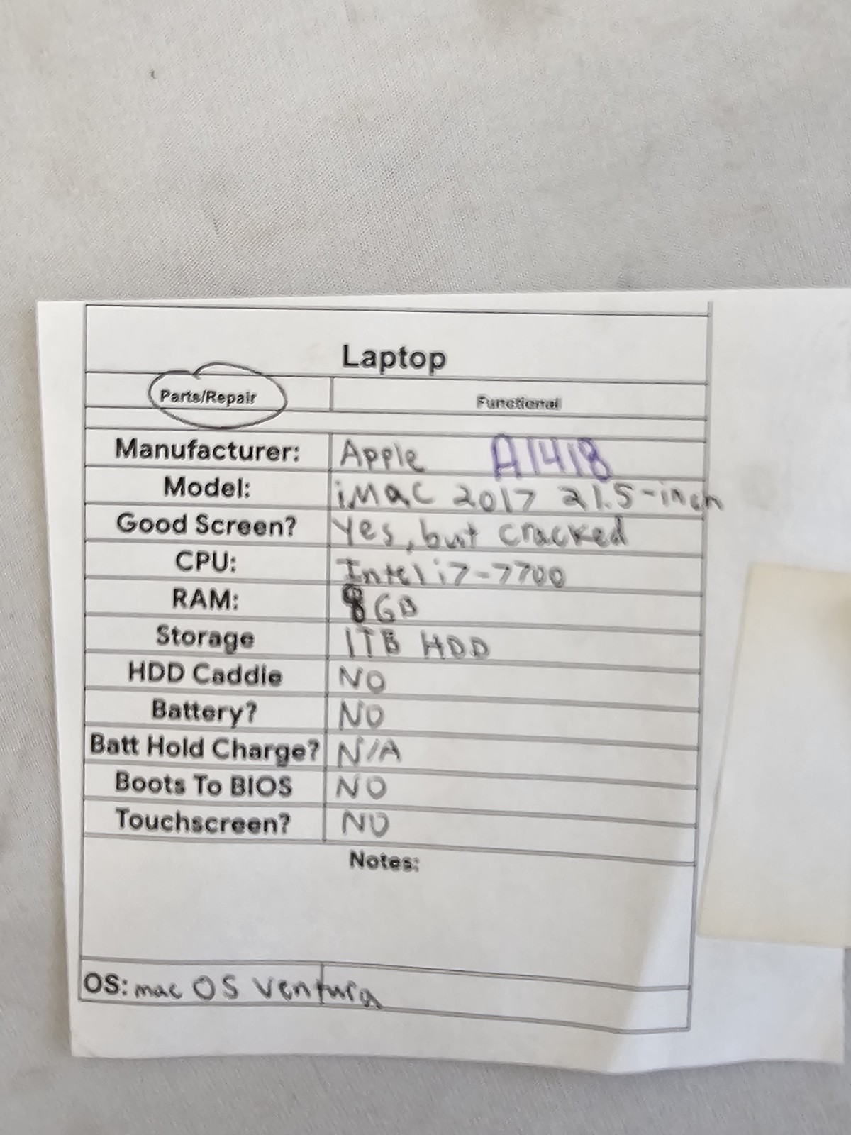 Apple iMac A1418 21.5″ 2017 – i7-7700 – 8GB RAM – 1TB HDD – Mac OS Ventura READ