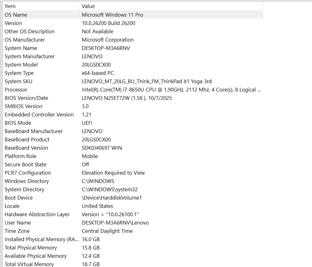 Lenovo ThinkPad X1 Yoga 3rd Gen i7-8650U, 16GB RAM, 512GB NVMe SSD, Charger