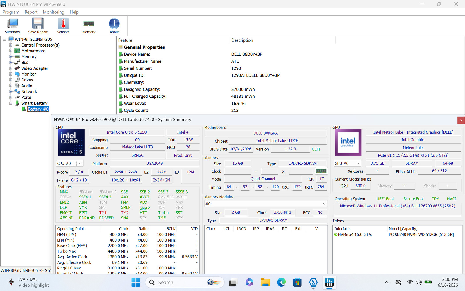 Dell Latitude 7450 14 Core Ultra 5 135U 16GB 512GB SSD W11P Grade D