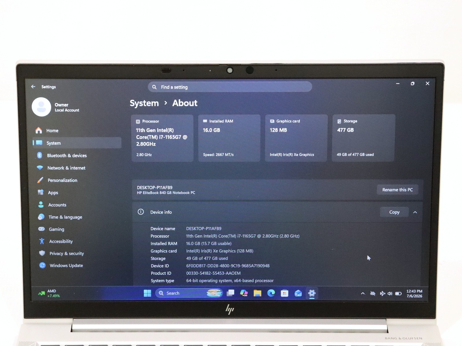 HP EliteBook 840 G8 14″ 17-1165G7 16GB 512GB NVMe Win 11 Pro (Silver) – Read