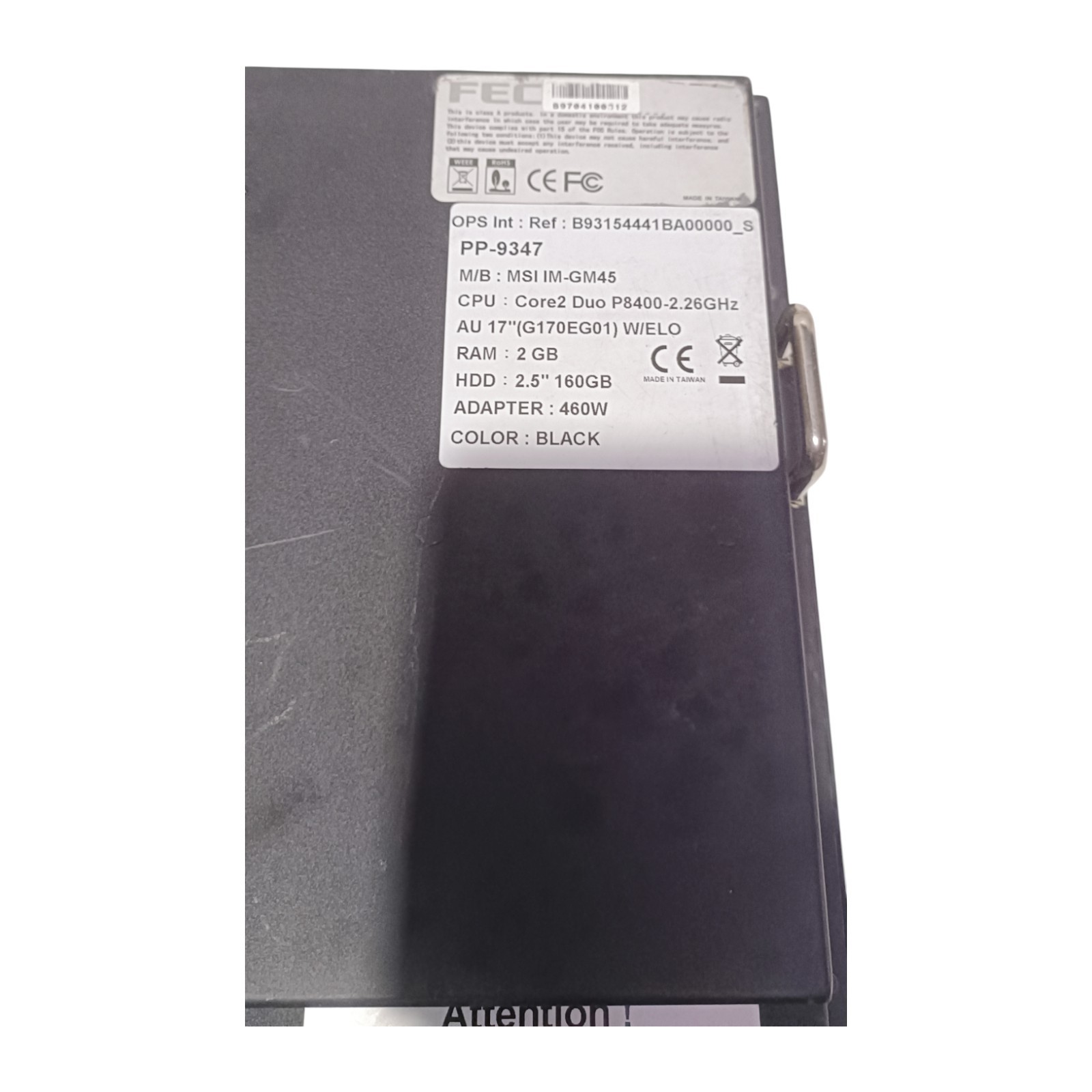FEC PP-9347 PPC Panel PC CPU CORE2 DUO P8400-2.26 GHz 2GB RAM HDD 2.5″ 160GB BLK