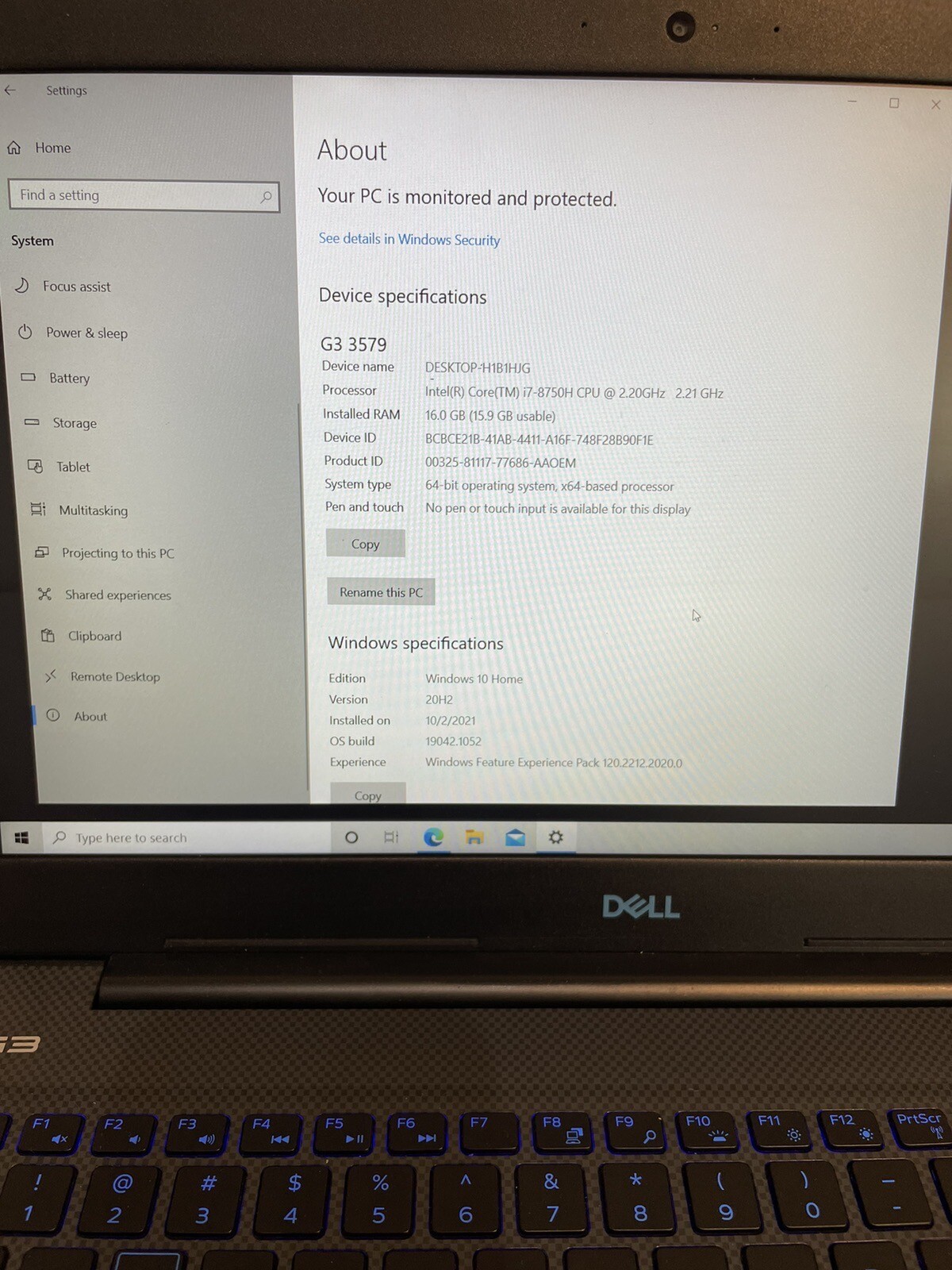Dell G3 3579 15-inch Gaming Laptop Core i7-8750H 16GB 512GB SSD I-7418- JE OBO