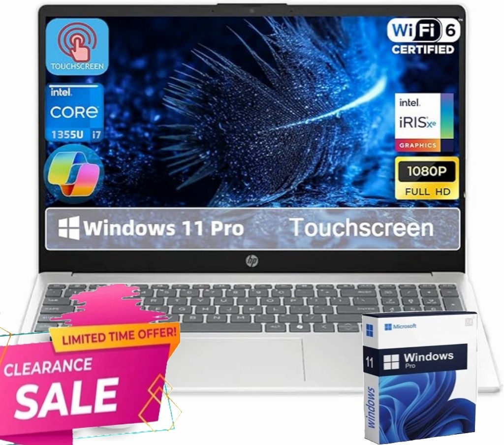 2025 HP 15.6″ Touch Laptop,10-Core i7-1355U 5GHZ UpTo 64GB RAM 4TB SSD+Win11Pro