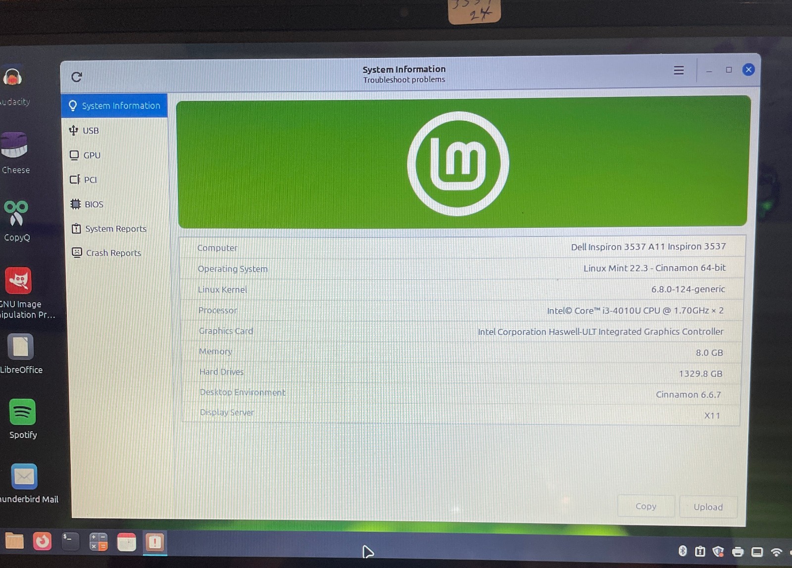 DELL INSPIRON 15-3537 Laptop 15″ *TOUCH* i3 256gb+1tb Linux Mint 22.3-extras-24