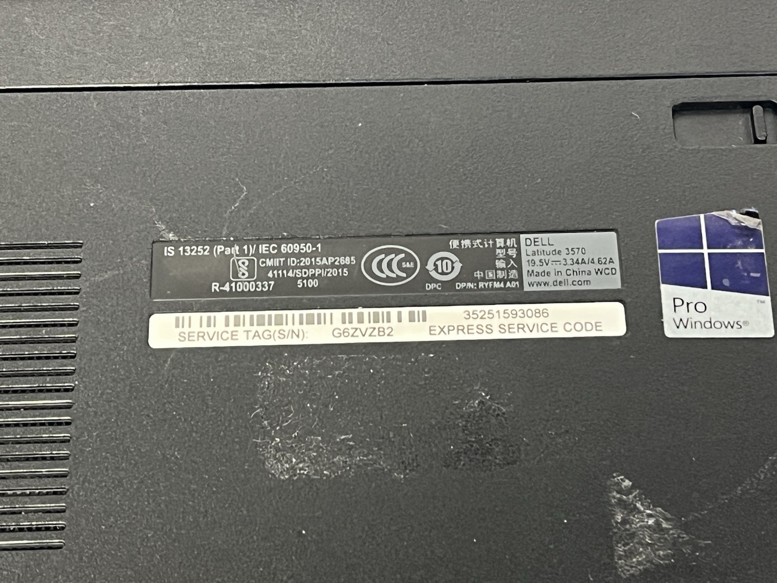 Dell Latitude 3570 Intel Core i7-6500U 2.50Ghz 8GB Ram 500GB HDD NO OS