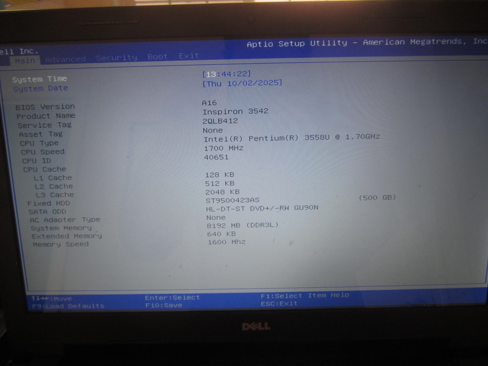 DELL INSPIRON 15 3542 LAPTOP 8GBRAM 500GBHD SCREEN INTACT W/PwrCord – WORKS