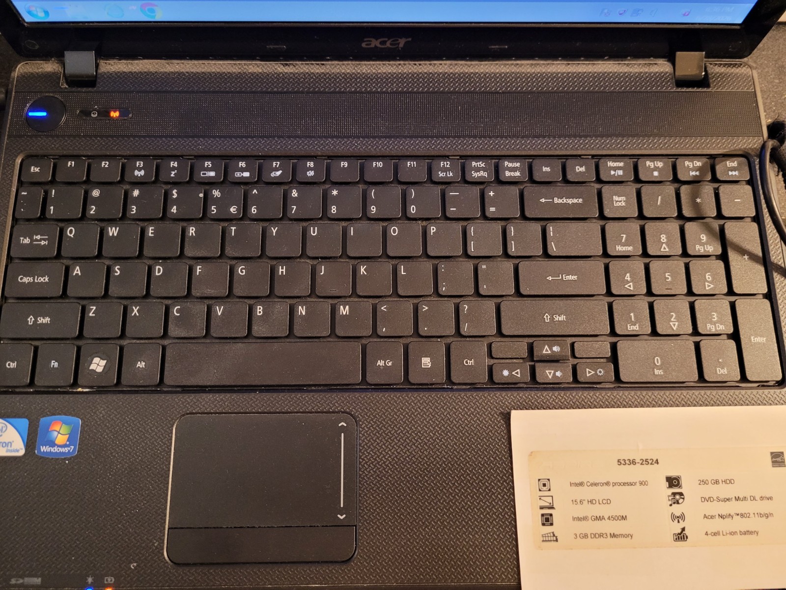 Acer Aspire 5336-2524 Celeron 900 15.6″ 3GB 250GB – (Listing Ends on 8/31)