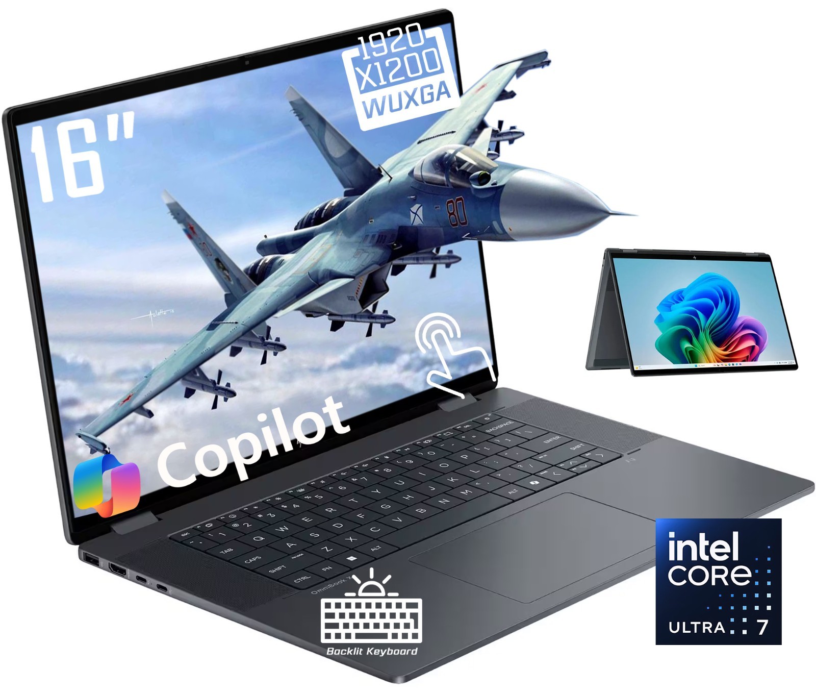 HP OmniBook X 2-in-1 16″ 2K Touchscreen Laptop Intel Core Ultra 7 256V 2TB SSD