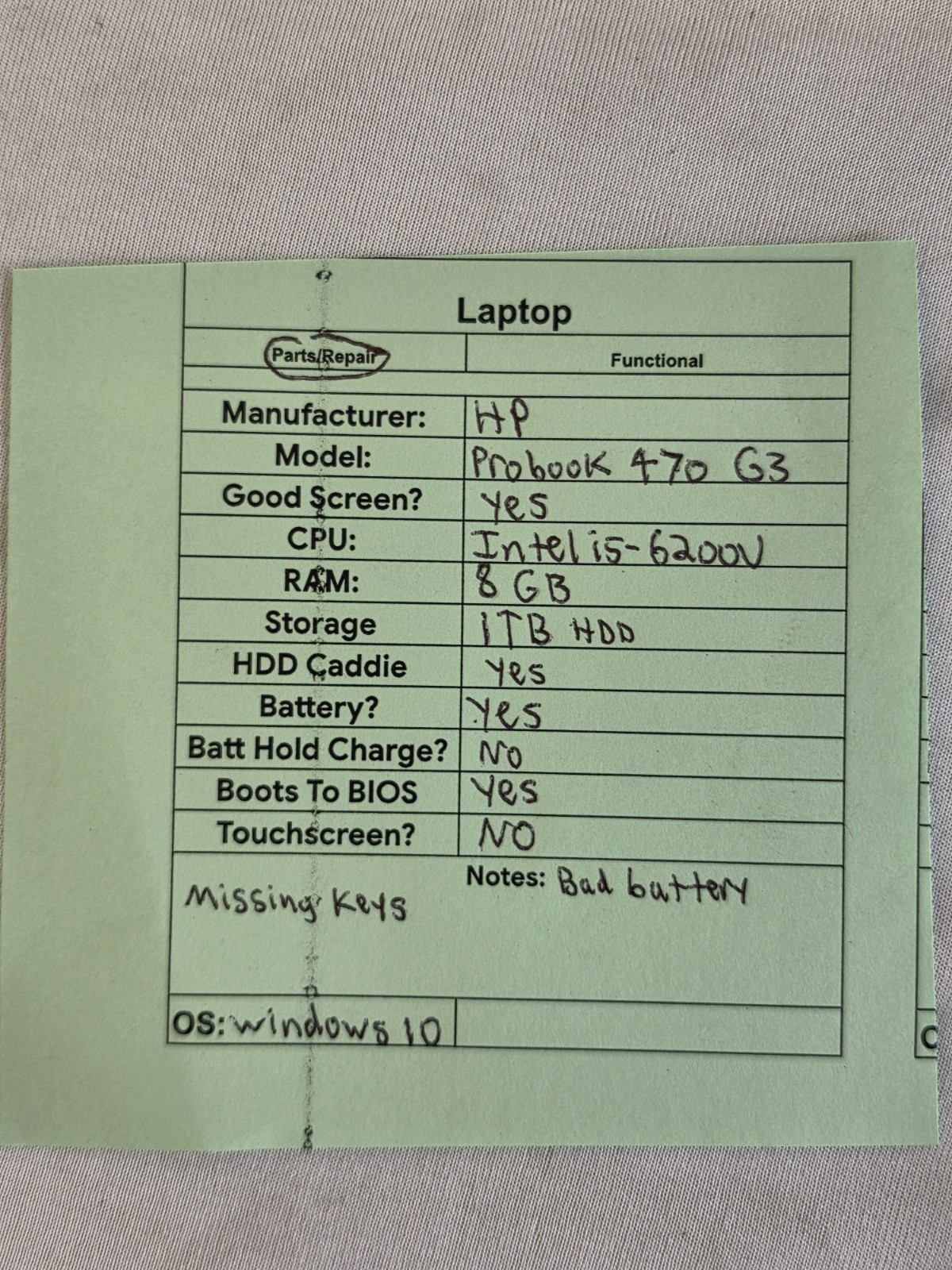 HP ProBook 470 G3 Laptop – Intel i5-6200u 8GB RAM 1TB HDD BAD BATT Win 10 – READ