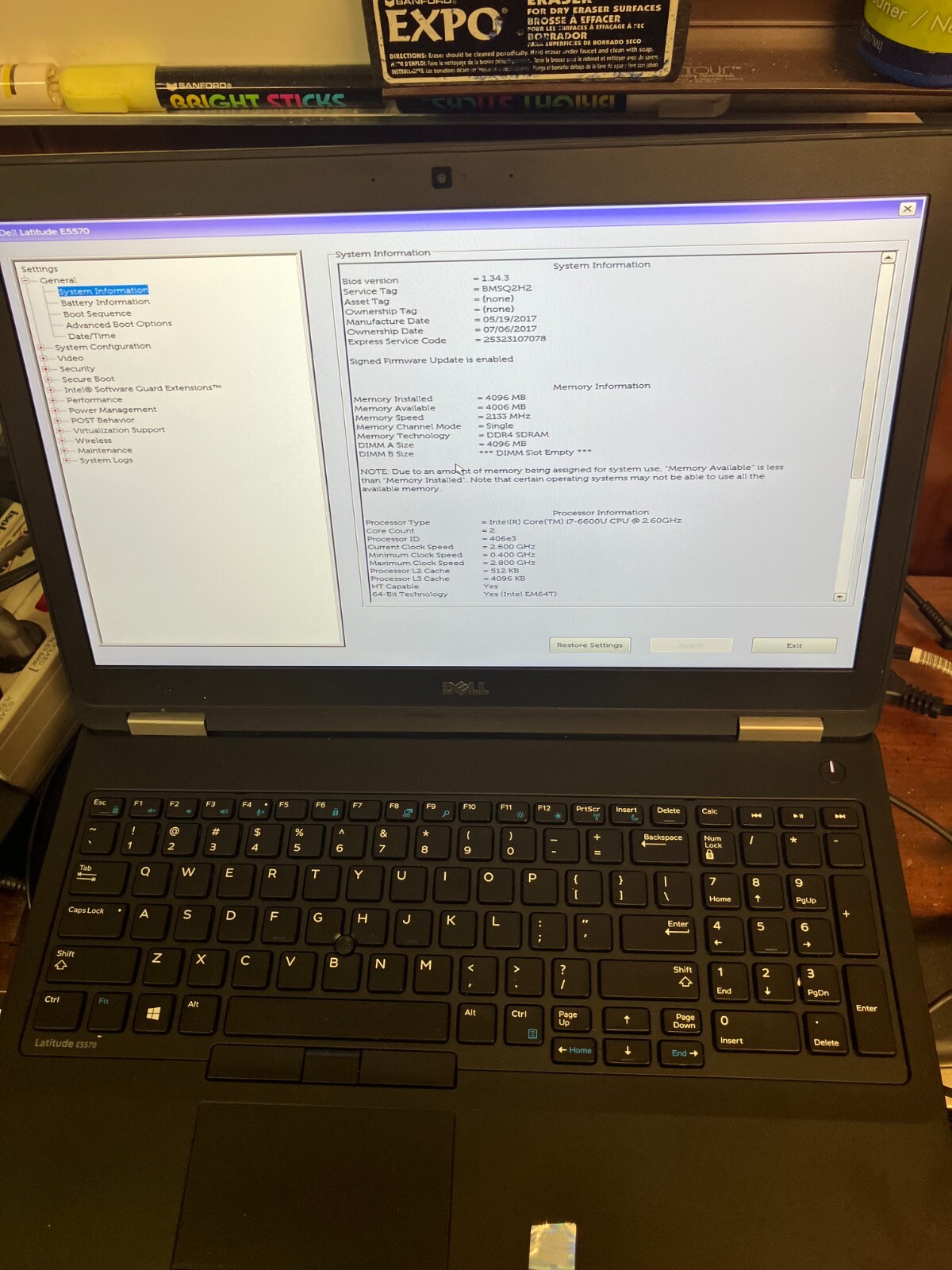Dell Latitude E5570 Intel i7-6600U 2.60GHz NO RAM/HD/ FOR PARTS