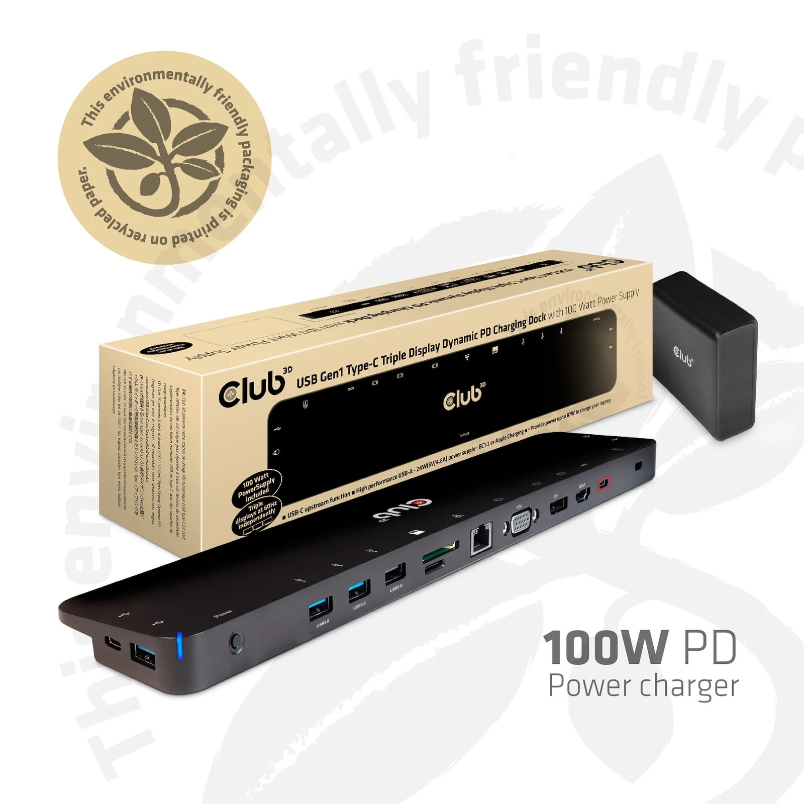 Club 3D USB-C 3.2 Gen1 Triple Display Dynamic PD Charging