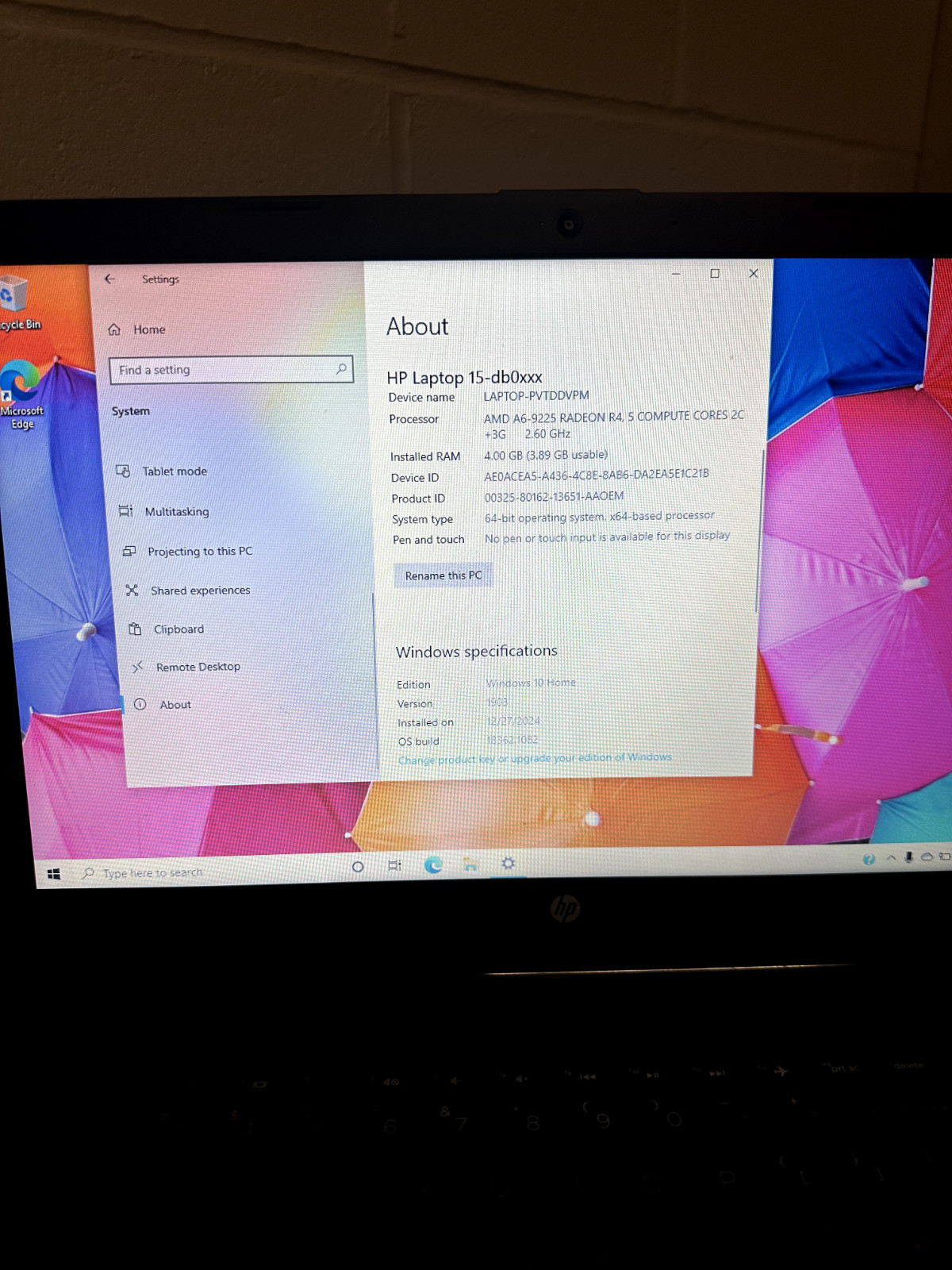 HP Laptop Model 15-db0011dx