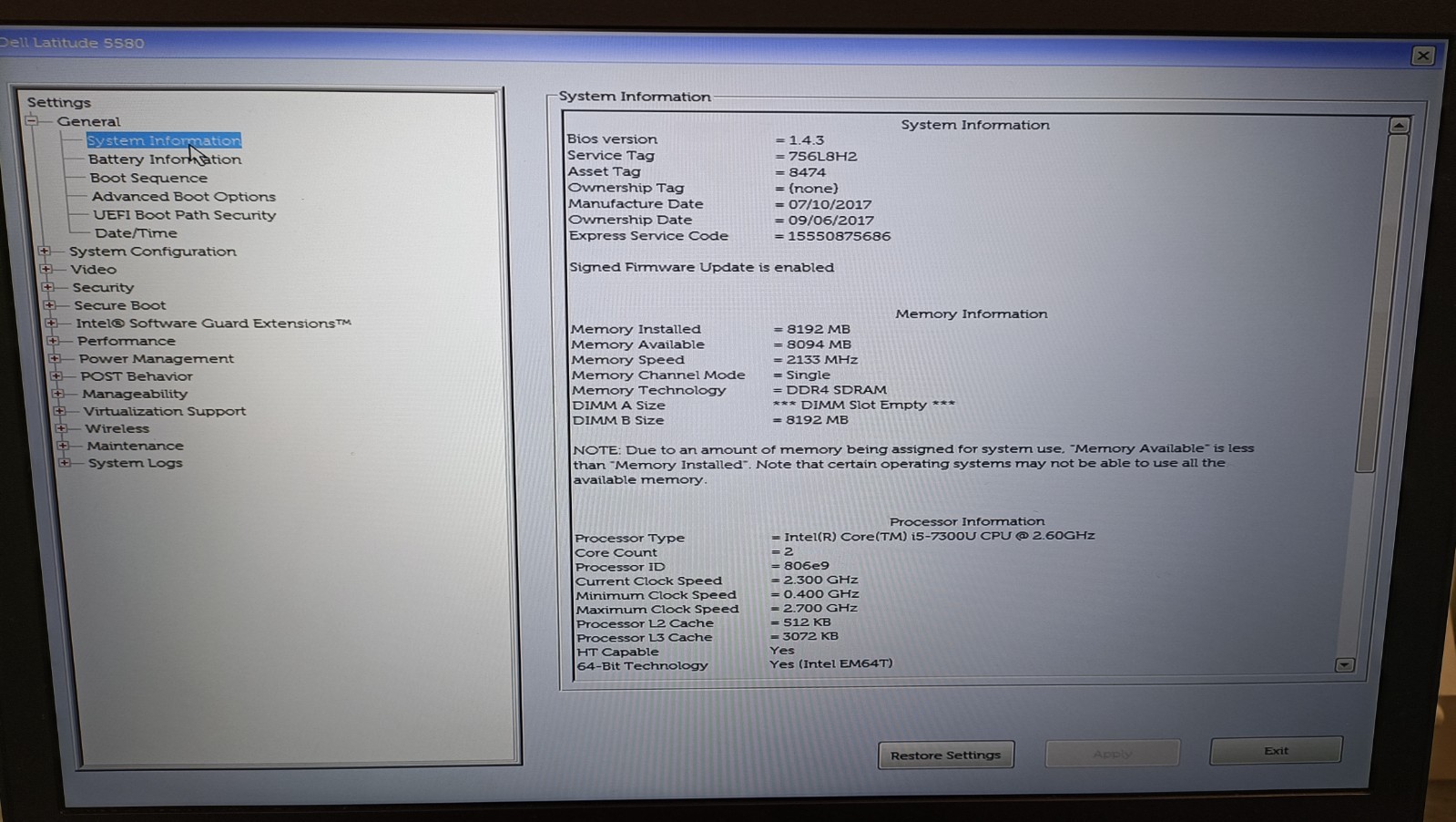 Dell Latitude 5580 i5-7300U 8GB RAM WIN 11 PRO NO HDD NO AC *READ* TESTED