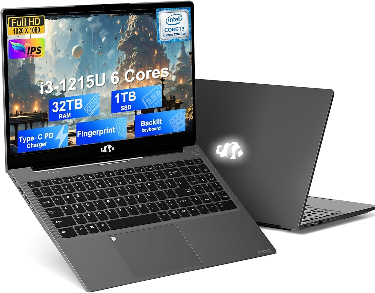 NIMO 15.6 FHD-IPS-Business-Laptop 32GB RAM 1TB SSD 12th Gen Intel Core i3-1215U