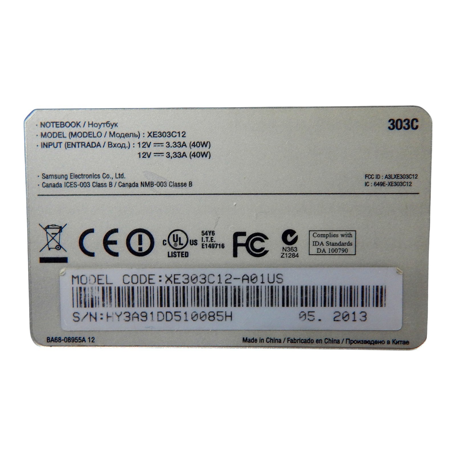 Samsung Chromebook Series 3 (XE303C12-A01US) Works, no AC adapter