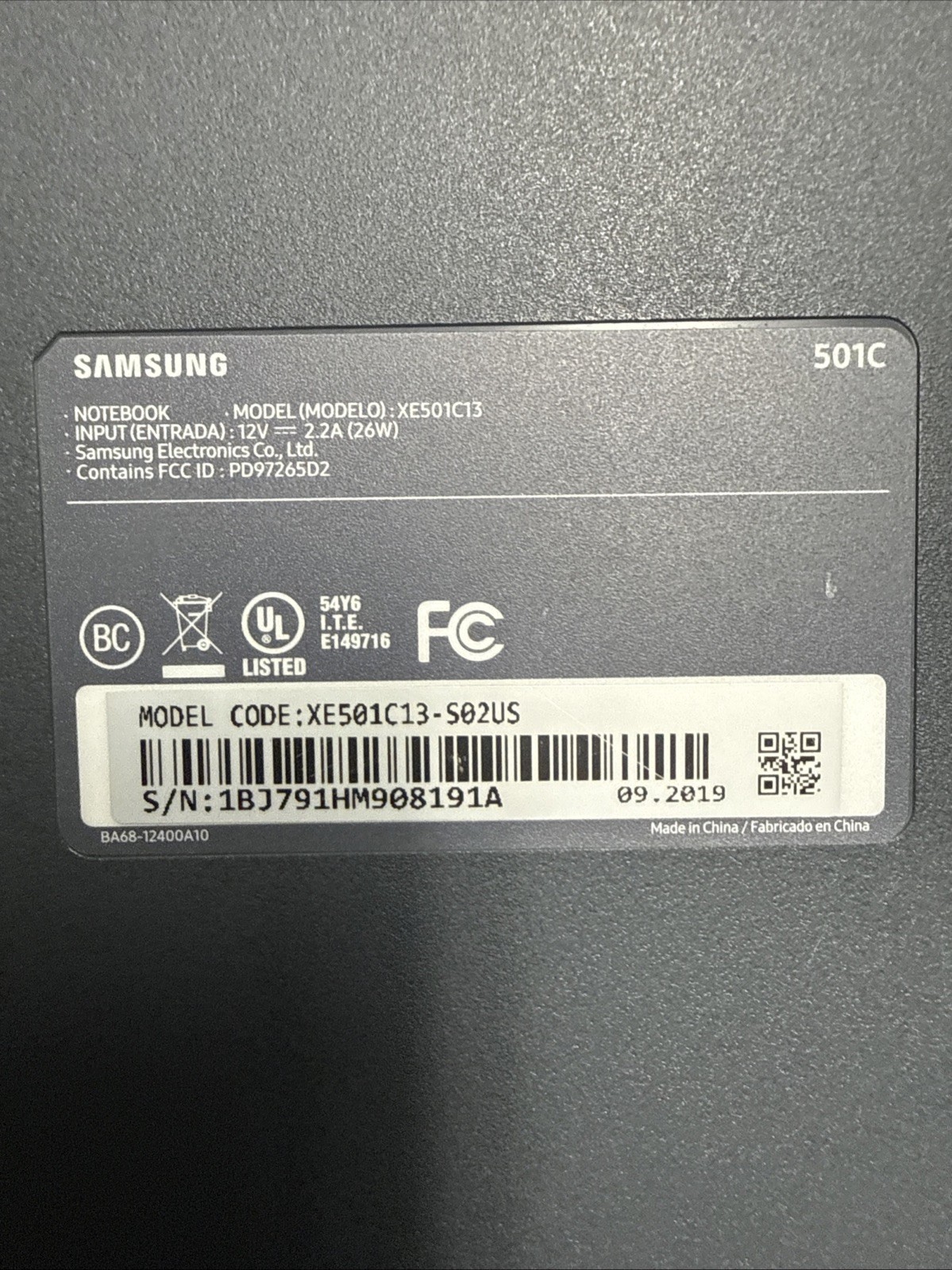Samsung Chromebook Notebook Laptop 11.6 in 32GB HD XE501C13-K02US + Power Cable