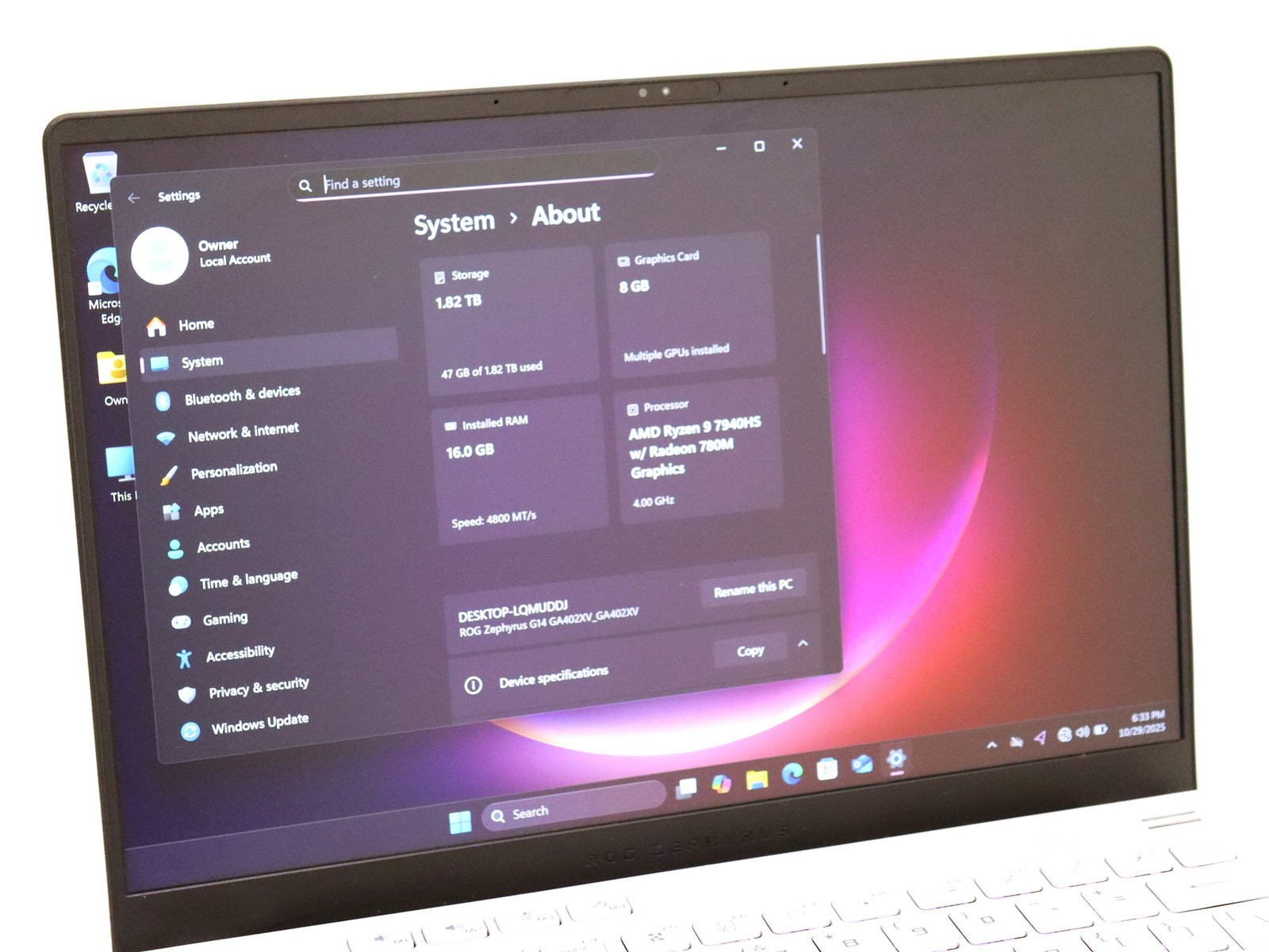ASUS ROG Zephyrus G14 GA402X 14.0″ Ryzen 9 7940HS 16GB 2TB NVMe RTX 4060 W11H
