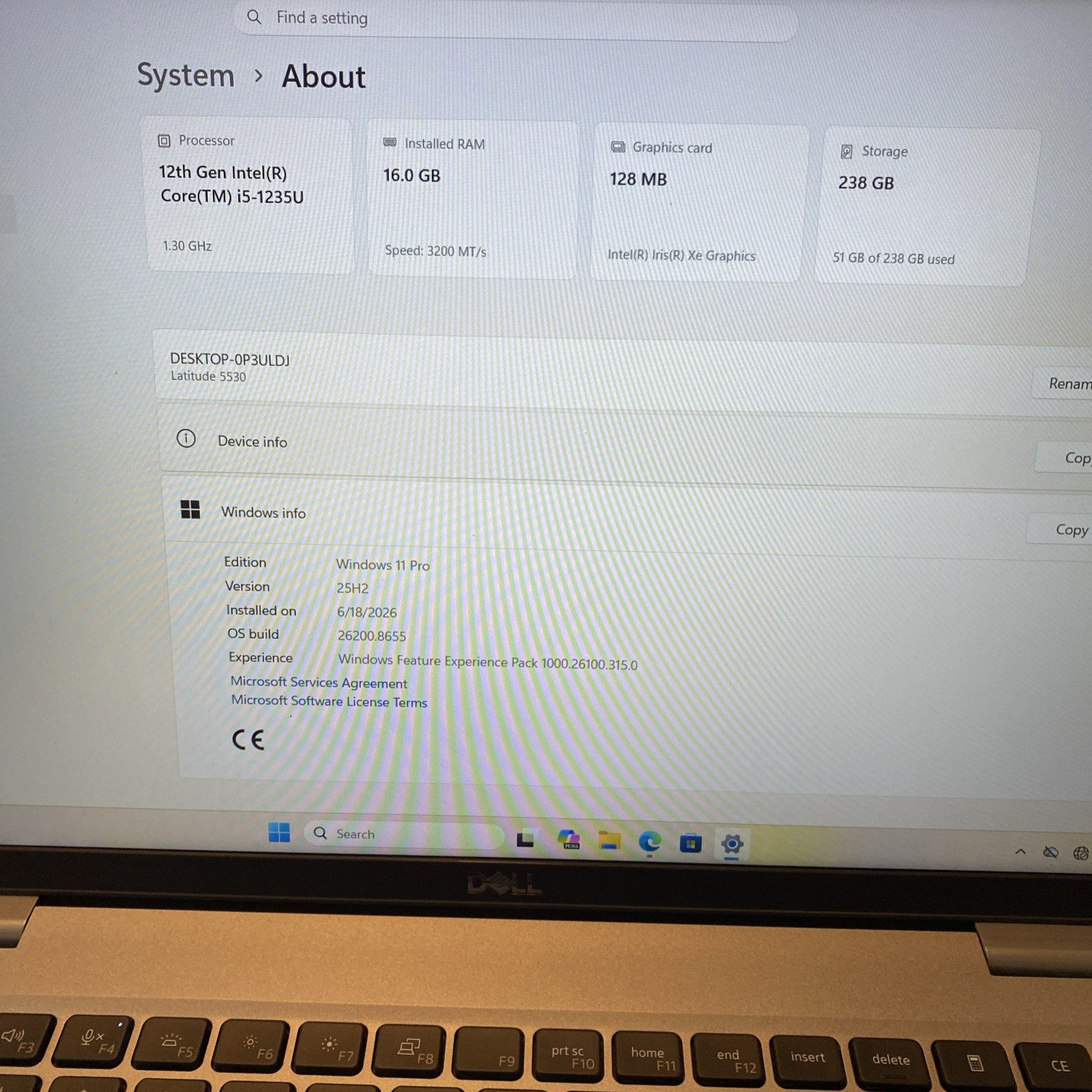Dell Latitude 5530 Intel Core i5 1235U 16GB RAM 256GB NVMe Windows 11 Pro