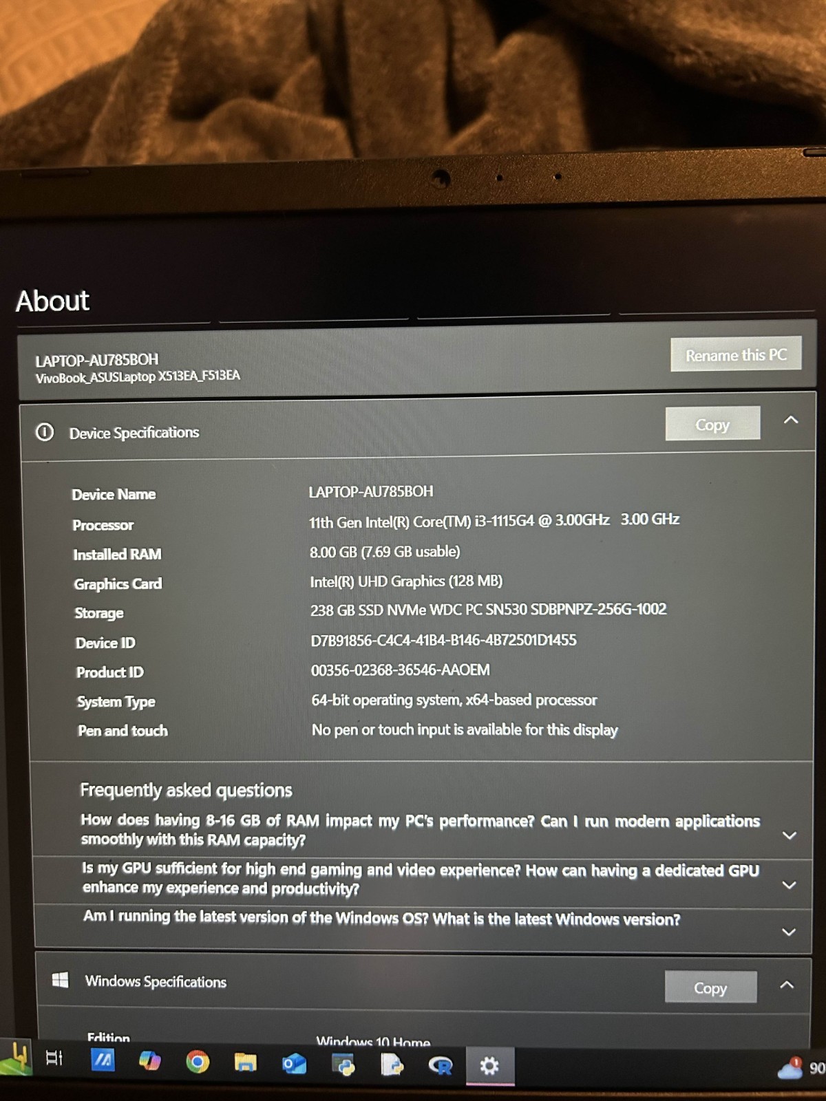 ASUS VivoBook 15 F513EA-OS36 15.6” (256GB SSD Intel Core i3-1115G4 3GHz 8GB)