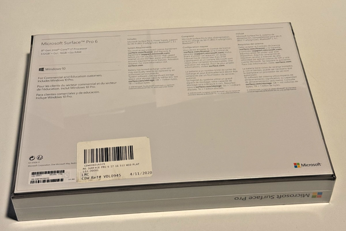NEW SEALED Microsoft Surface 6 Business 13” (16GB, 512GB SSD, 8th Gen Intel i7)