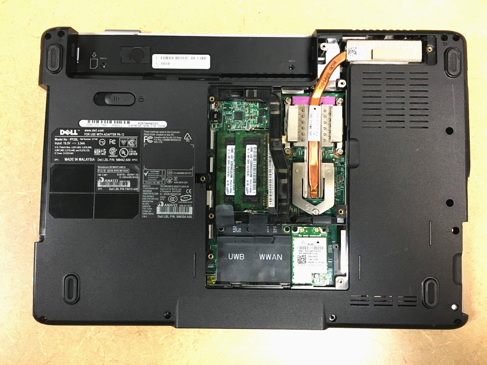 Used Dell Inspiron 1525 Palmtop, Bottom Case Assembly Motherboard Keyboard