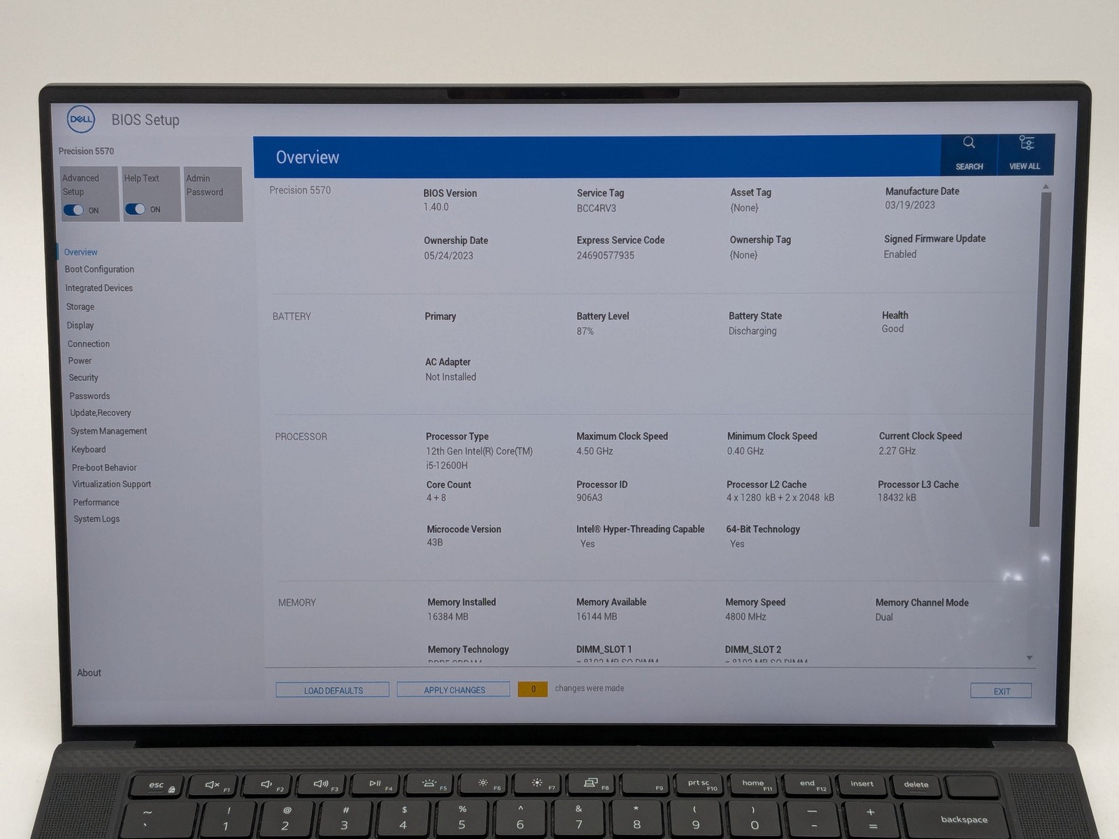 Dell Precision 5570 16″ FHD+ I5-12600H 256GB SSD 16GB W11P RTX A1000 IRCam