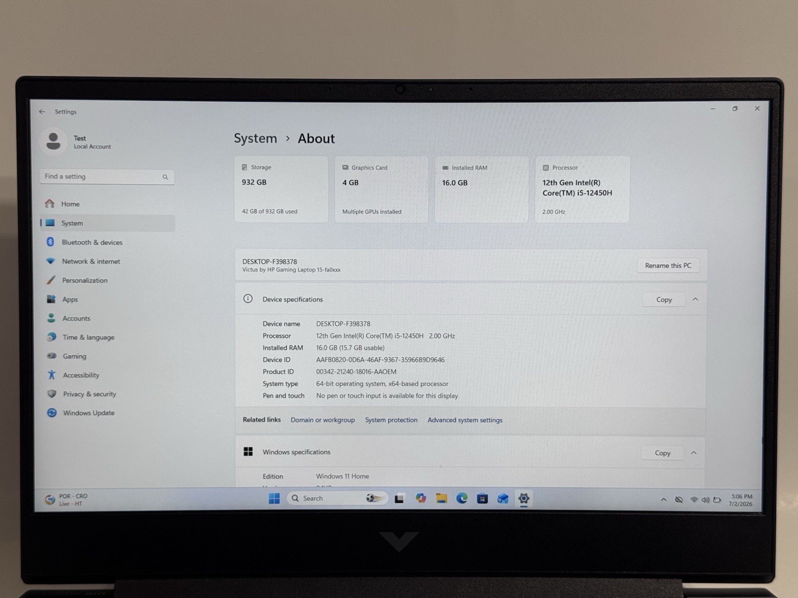 HP Victus Gaming Laptop 15 144Hz FHD i5-12450H 16GB RAM 1TB SSD RTX 3050