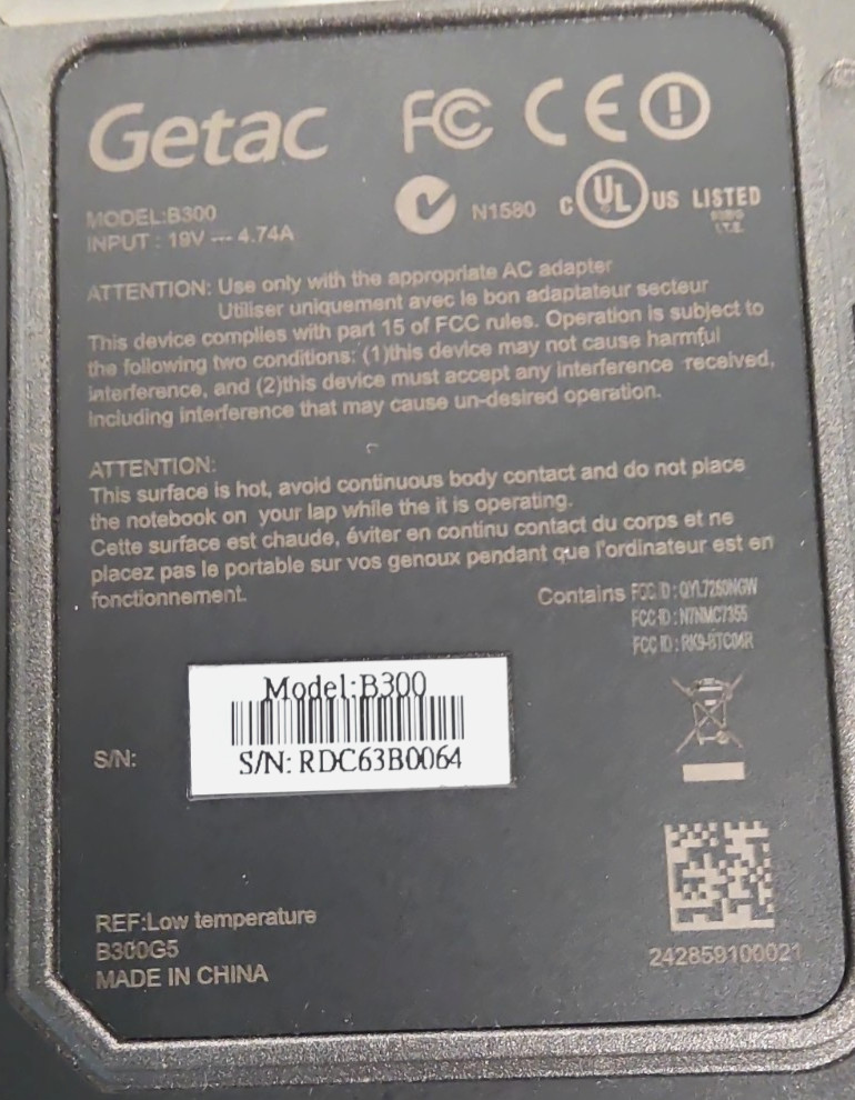 Getac B300 G5| Touch| Intel Core i5-4300U| 4GB RAM| 128GB SSD| 12,829 Hours