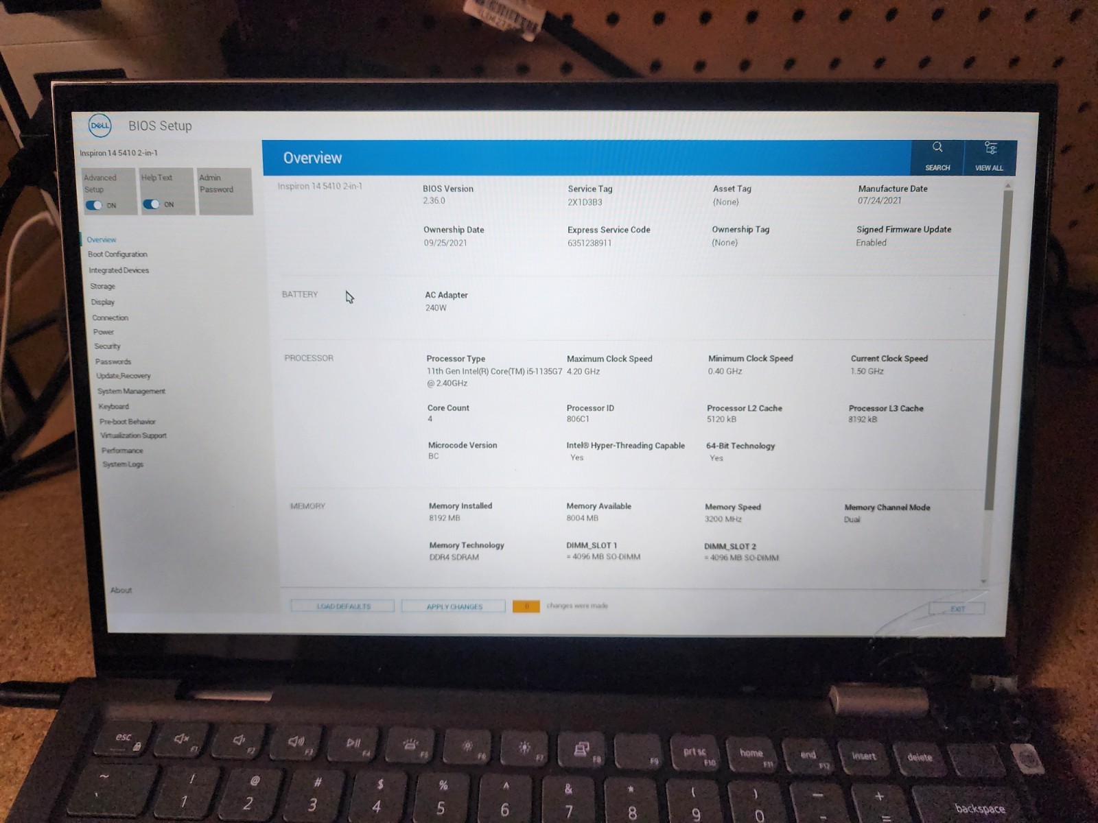 Dell Inspiron 14” 5410 2 in 1 i5-1135G7 2.4GHz 8GB RAM No HDD/OS Damaged