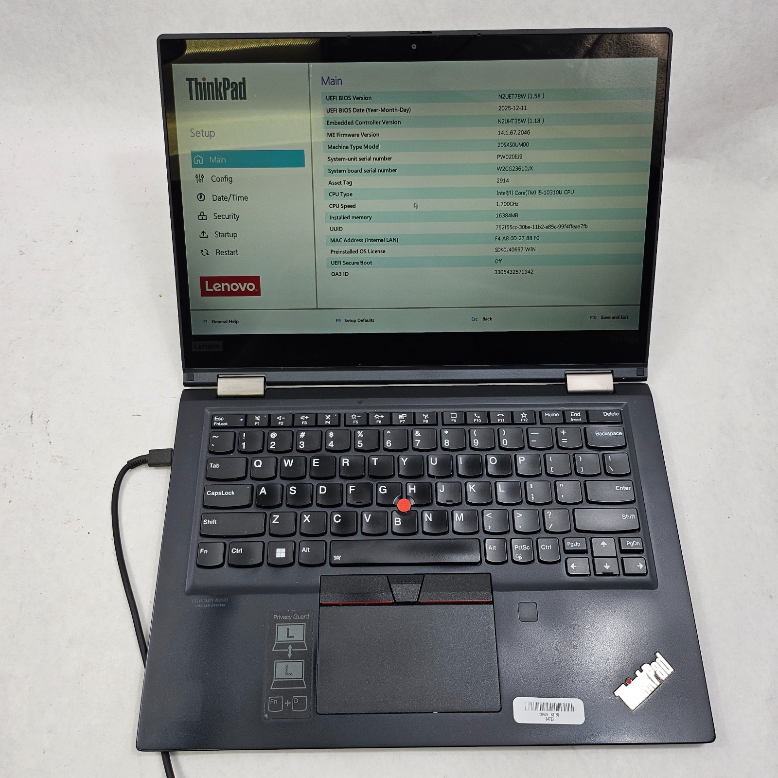 Lenovo ThinkPad X13 Yoga Gen 1 Core i5 10310U 1.7GHz 16GB 512GB SSD *Read