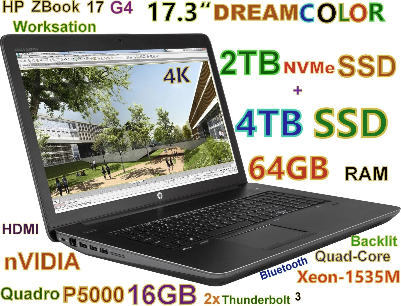 HP ZBook 17 G4 17.3″ 4K 16GB CORE i7 Xeon-Quad 6TB 64GB RAM 3YR WARRANTY