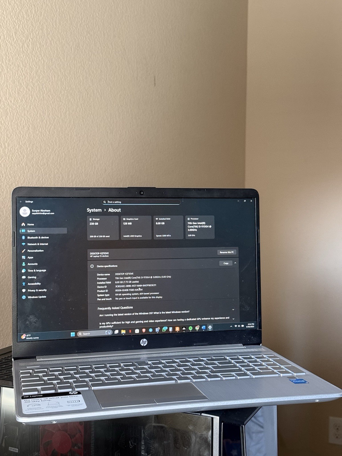 HP Laptop 11th Gen I3 8GB RAM 256GB SSD Excellent Condition