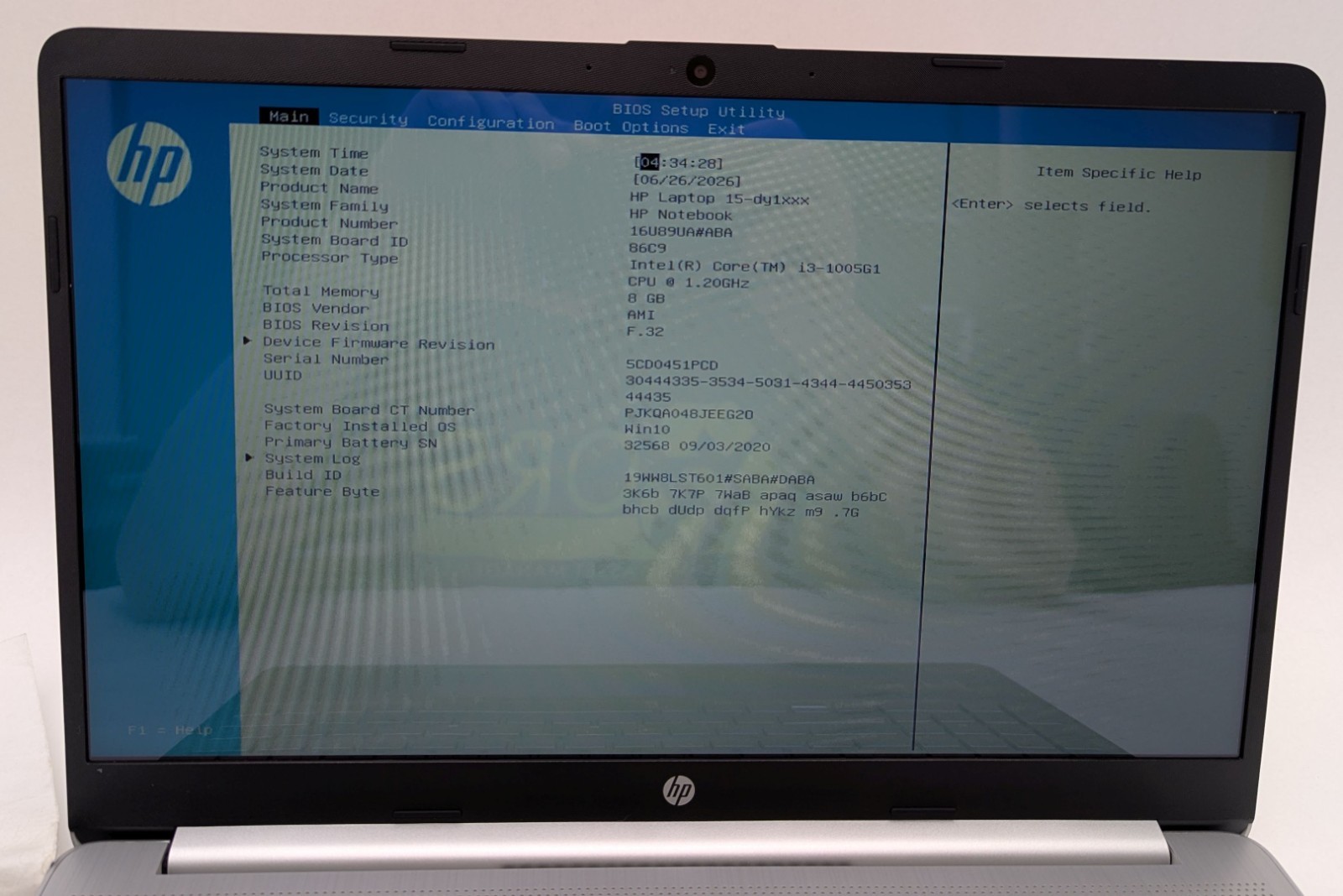 Incomplete HP Notebook 15-dy1032ms 15.6″ Laptop Intel i3-1005G1 1.20GHz 8GB RAM