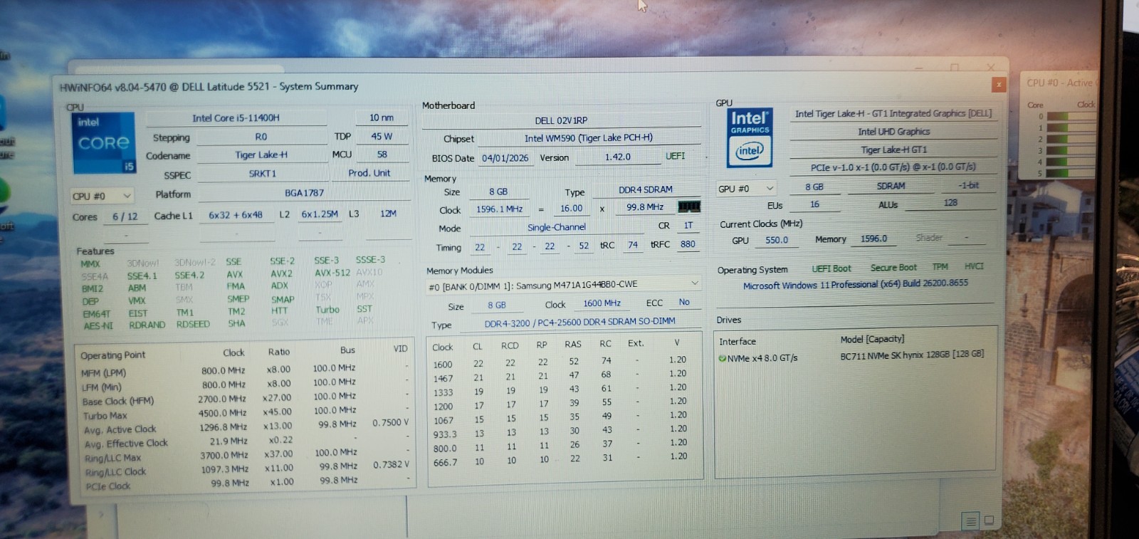 Dell Latitude 5521 Laptop i5-11th Gen 2.7GHz 8GB 128GB SSD BIOS Locked