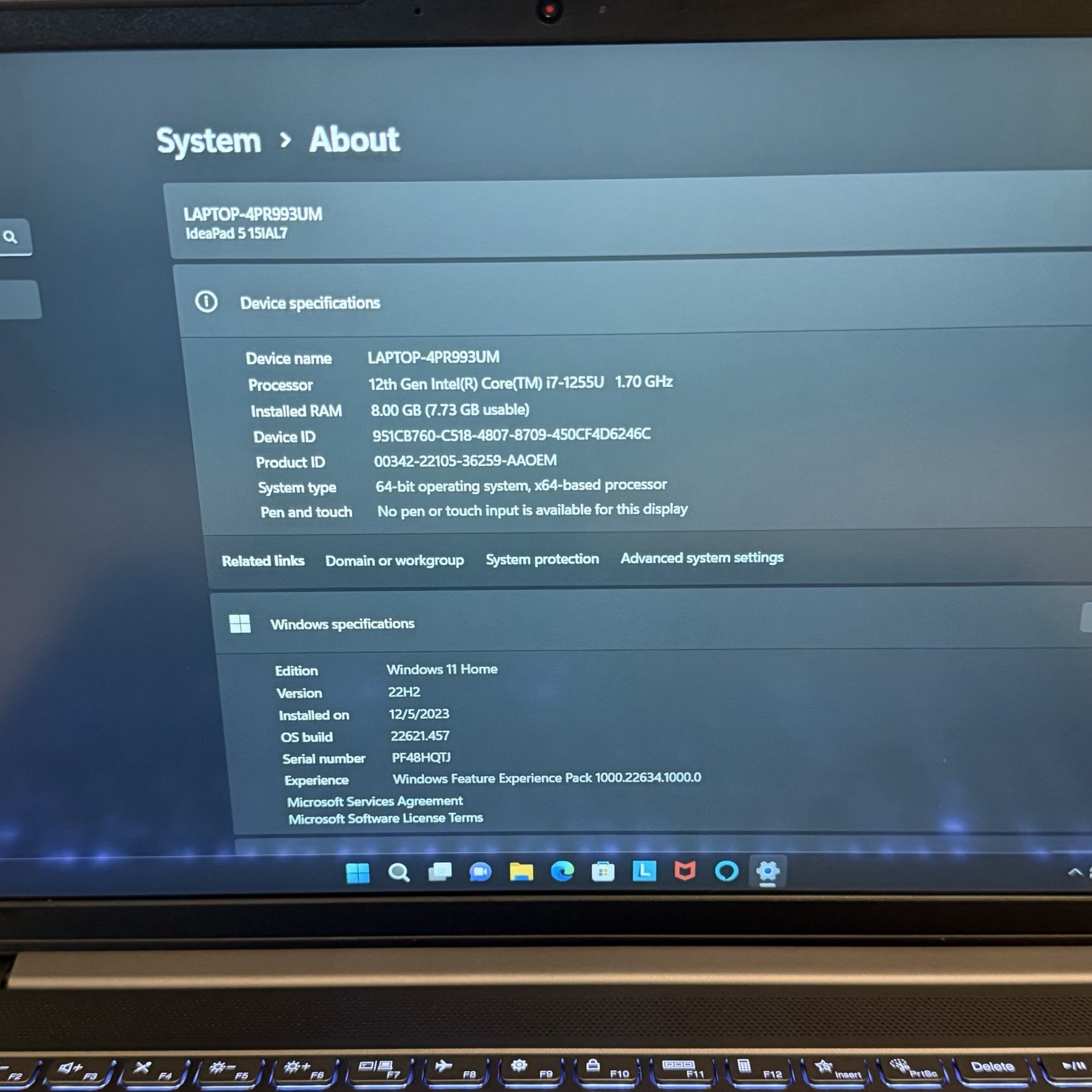 Lenovo IdeaPad 5 15IAL7 i7-1255U 1.7GHz 8GB RAM 512GB SSD Windows 11 Laptop