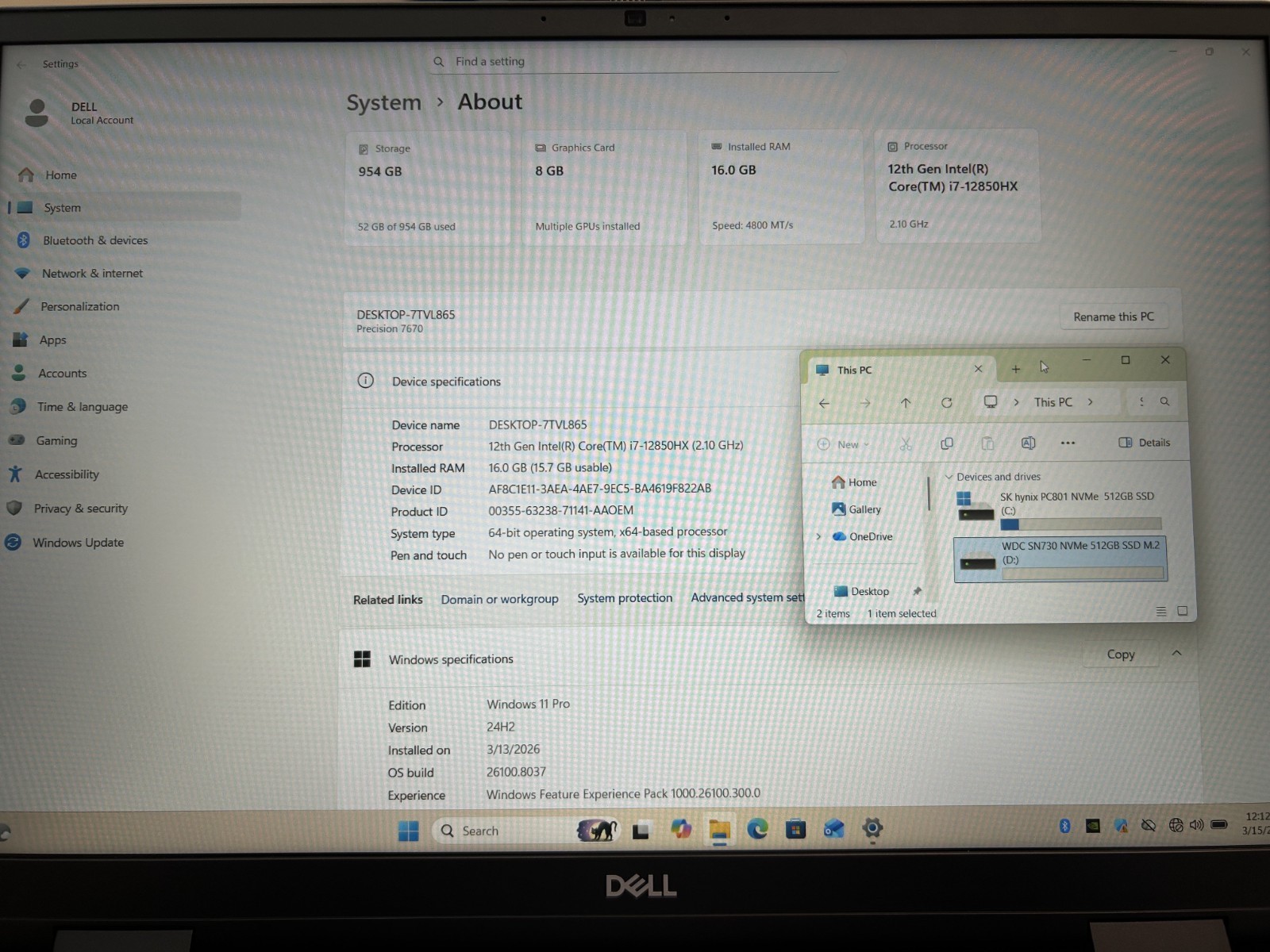 Dell Precision 7670 16″ Core i7-12850HX 16GB RAM 1TB NVMe NVIDIA RTX 2000 Win 11