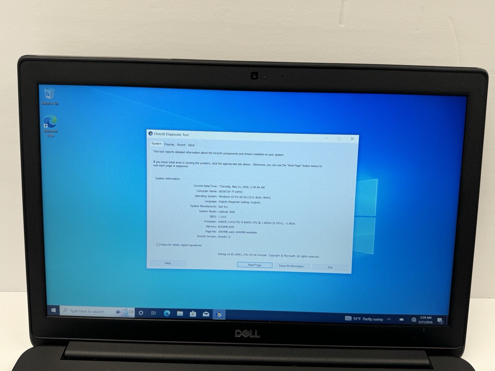 Dell Latitude 3500 FHD 15.6” i5-8265U 1.6GHz 8GB 256GB SSD – W/Charger- USED✅