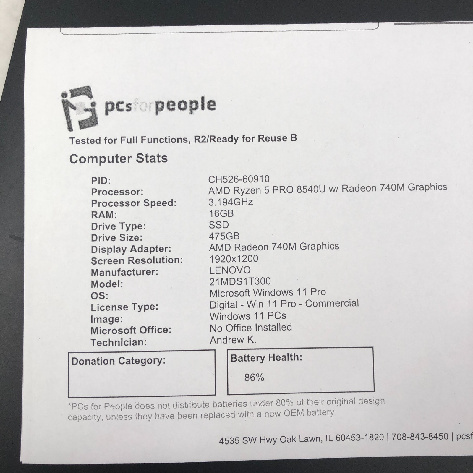 Lenovo ThinkPad T14 Gen 5 Ryzen 5 PRO 8540U 16GB RAM 512GB SSD Win 11 Pro